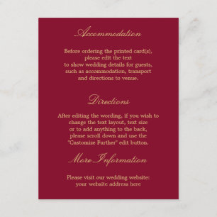 Informações Cartão de Detalhes de Casamento Burgundy Dourado B