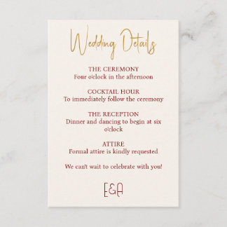 Informações Cartão de Detalhes de Casamento Burgundy Elegante