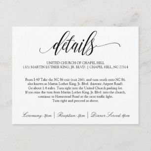 Informações Cartão de Detalhes de Casamento   Caligrafia luxuo