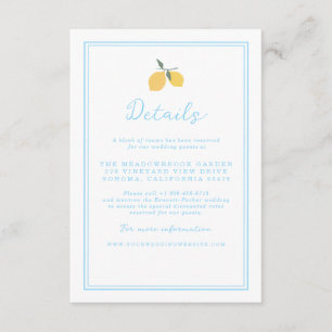 Informações Cartão de Detalhes de Casamento Coastal Blue Lemon