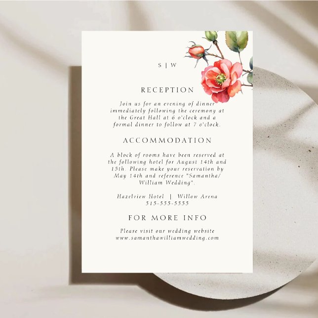 Informações Cartão de Detalhes de Casamento com Aquarela de Ro (Criador carregado)