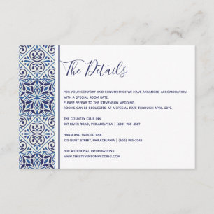 Informações Cartão de detalhes de casamento com azulejos azuis