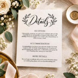 Informações Cartão de Detalhes de Casamento com Caligrafia Ele
