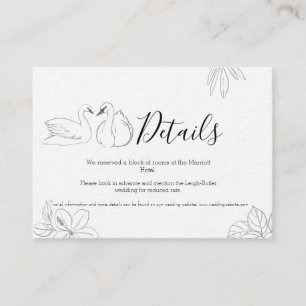 Informações Cartão de Detalhes de Casamento com Cisne Desenhad