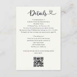 Informações Cartão de detalhes de casamento com código QR para