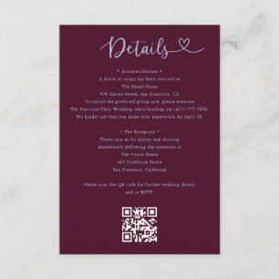 Informações Cartão de detalhes de casamento com código QR para
