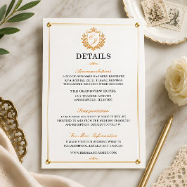 Informações Cartão de Detalhes de Casamento com Crista de Ouro