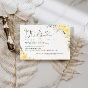 Informações Cartão de Detalhes de Casamento com Floral Amarelo