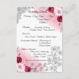 Informações Cartão de Detalhes de Casamento com Floral Rosa |