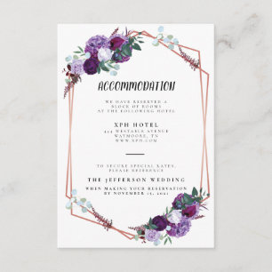 Informações Cartão de Detalhes de Casamento com Floral Roxa
