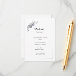Informações Cartão de Detalhes de Casamento com Flores Cinzas