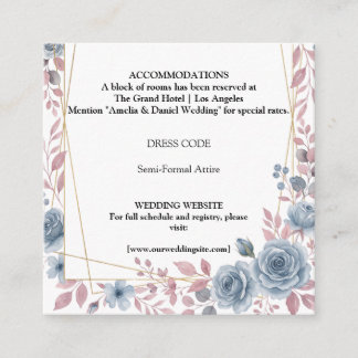Informações Cartão de Detalhes de Casamento com Flores em Azul