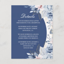Informações Cartão de Detalhes de Casamento com Flores em Azul
