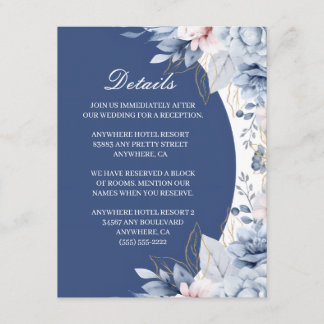 Informações Cartão de Detalhes de Casamento com Flores em Azul