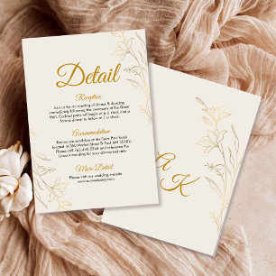 Informações Cartão de Detalhes de Casamento com Flores em Dour