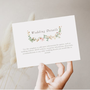 Informações Cartão de Detalhes de Casamento com Flores Silvest