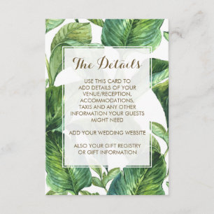 Informações cartão de detalhes de casamento com folhas de palm