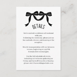 Informações Cartão de detalhes de casamento com laço preto mod