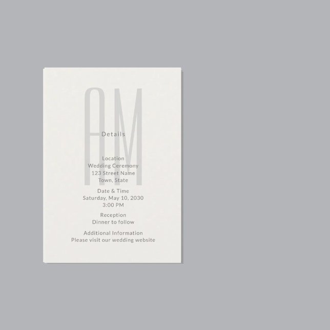 Informações Cartão de Detalhes de Casamento com Monograma Arqu (Criador carregado)