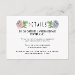 Informações Cartão de detalhes de casamento com peônias rosa p