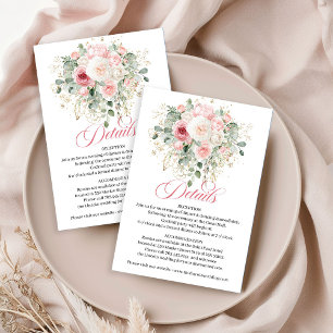 Informações Cartão de Detalhes de Casamento com Rosas Cor-de-R