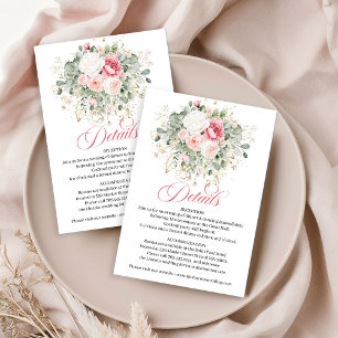 Informações Cartão de Detalhes de Casamento com Rosas Cor-de-R