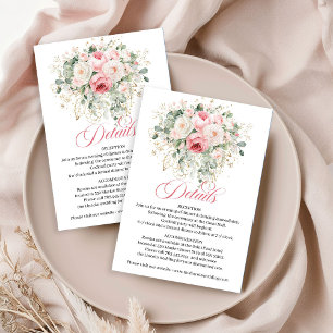 Informações Cartão de Detalhes de Casamento com Rosas e Folhag