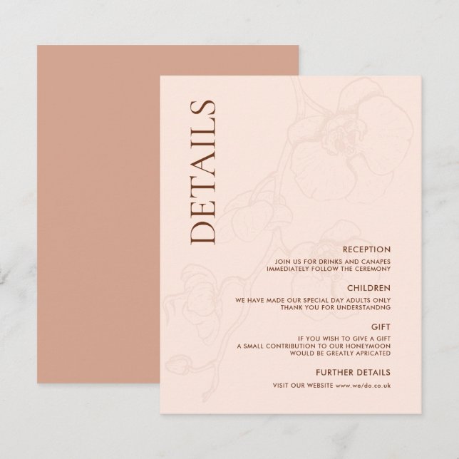 Informações Cartão de Detalhes de Casamento da Orquídea Latté  (Frente/Verso)