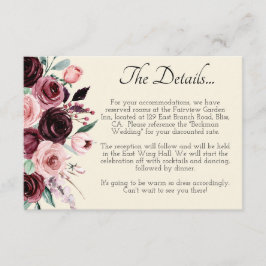 Informações Cartão de Detalhes de Casamento das Flores de Crem