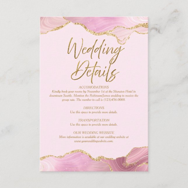 Informações Cartão de Detalhes de Casamento de Agata Rosa e Do (Frente)