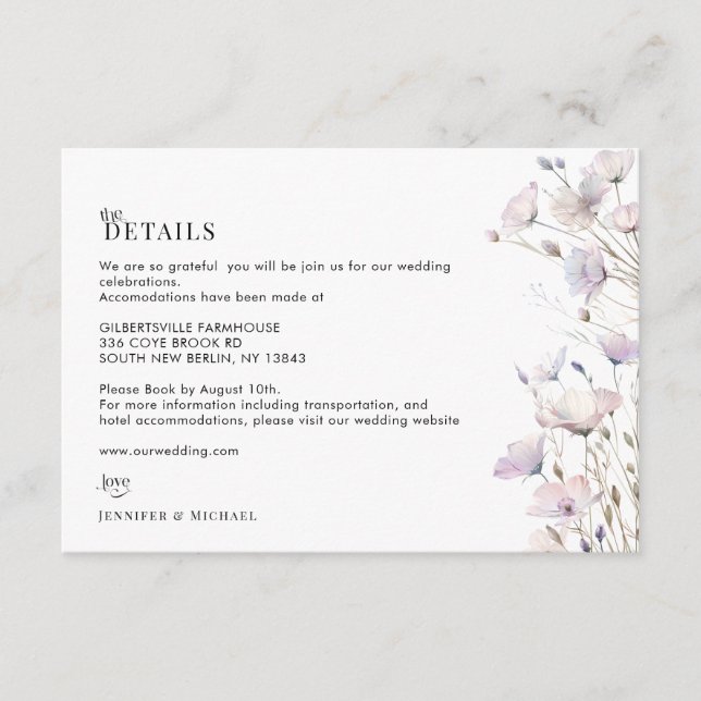 Informações Cartão de Detalhes de Casamento de Flores Silvestr (Frente)