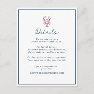 Informações Cartão de Detalhes de Casamento de Lagosta Preppy