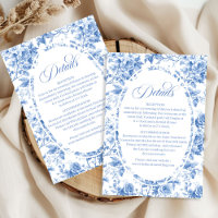 Cartão de Detalhes de Casamento de Rosas Azul Reai