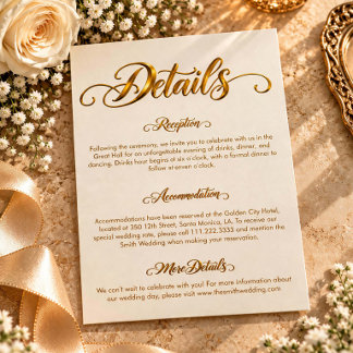 Informações Cartão de Detalhes de Casamento Dourado Elegante