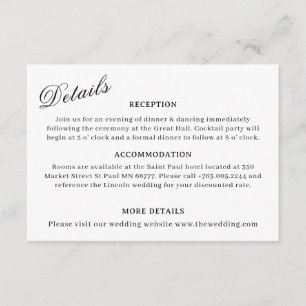 Informações Cartão de Detalhes de Casamento Elegante