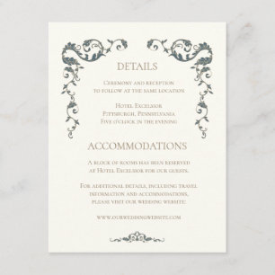 Informações Cartão de Detalhes de Casamento Elegante e Ornamen