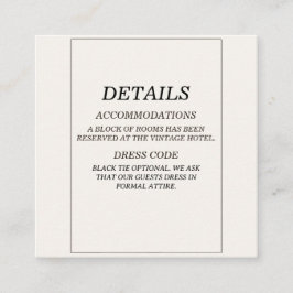 Informações Cartão de Detalhes de Casamento Elegante Old Money