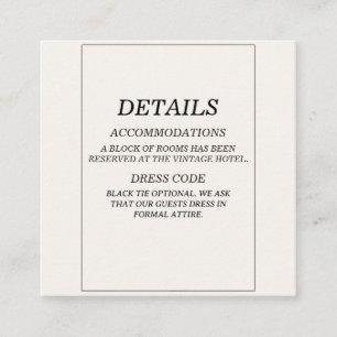 Informações Cartão de Detalhes de Casamento Elegante Old Money