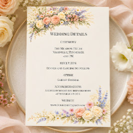 Informações Cartão de Detalhes de Casamento em Campo de Flores
