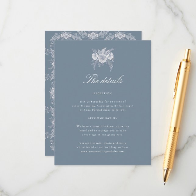 Informações Cartão de Detalhes de Casamento em Estilo Vitorian (Frente/Verso In Situ)