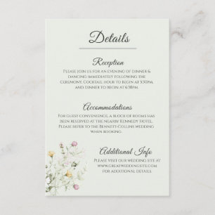 Informações Cartão de Detalhes de Casamento em Jardim Inglês S