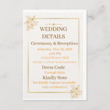 Cartão de Detalhes de Casamento em Ouro Branco Ele