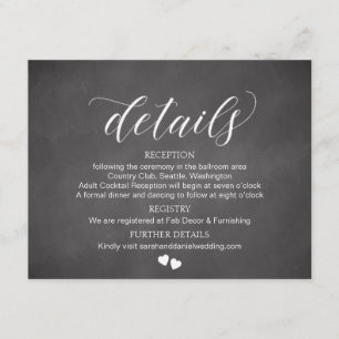 Informações Cartão de Detalhes de Casamento em Quadro Negro