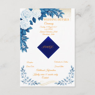 Informações Cartão de Detalhes de Casamento Floral Azul Elegan
