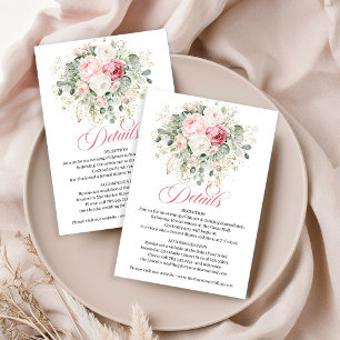 Informações Cartão de Detalhes de Casamento Floral Boêmio Rosa