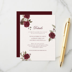 Informações Cartão de Detalhes de Casamento Floral Borgonha