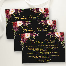 Informações Cartão de Detalhes de Casamento Floral Borgonha co
