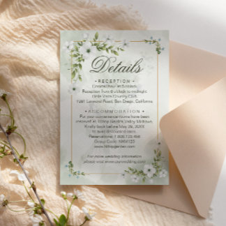 Informações Cartão de Detalhes de Casamento Floral Branco Eleg