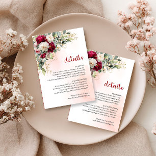 Informações Cartão de Detalhes de Casamento Floral Burgundy El