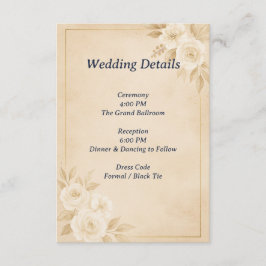 Informações Cartão de Detalhes de Casamento Floral em Dourado 